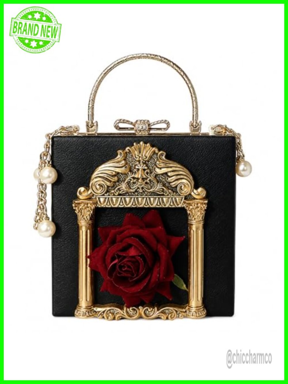 PU Evening Clutch Floral Baroque Metal Hardware Party Prom Wedding Bag
